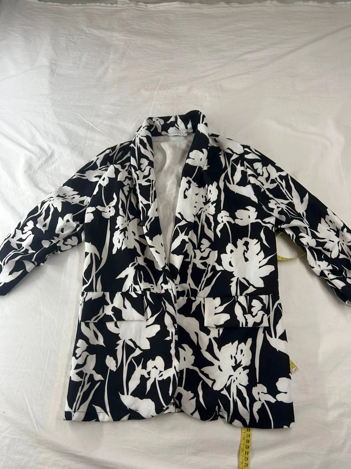 Veste chemise vintage made in italy à motifs noir et blanc en viscose